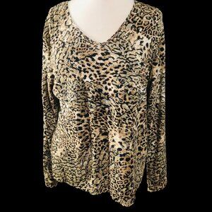 Chico's Size 3 Leopard Print Blouse with Gold Thread Accents, Animal Print